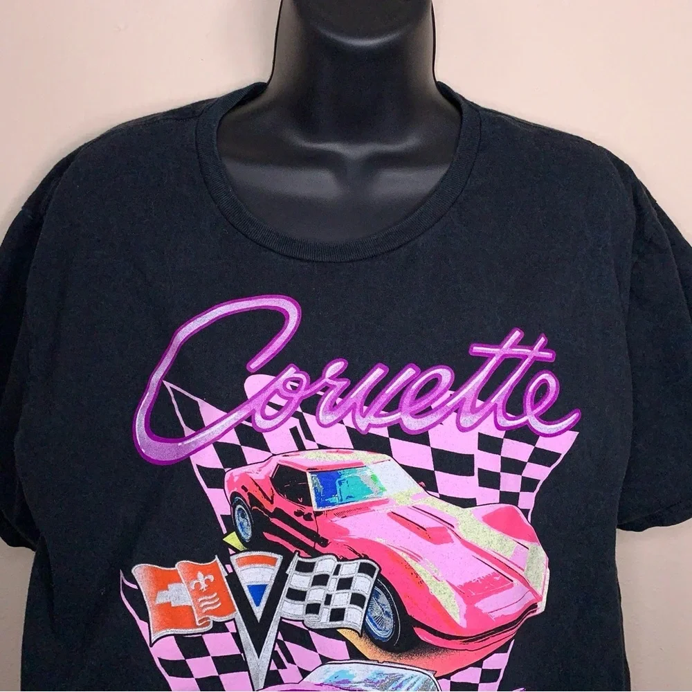 XL Chemistry Corvette Cropped Tshirt Womens Black Pink Graphic Retro Cotton